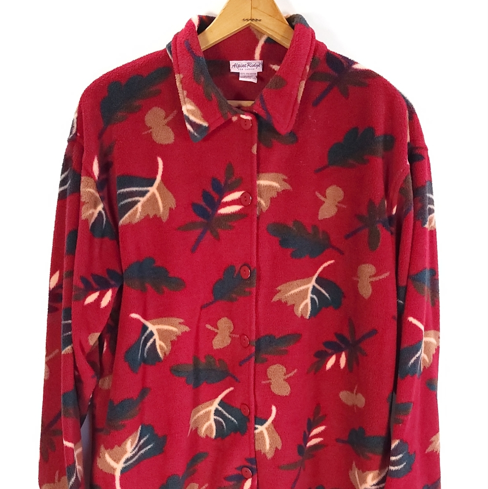 Vtg Alpine Ridge Shirt Jacket Women's Large Red Fleece Button Front Long Sleeve